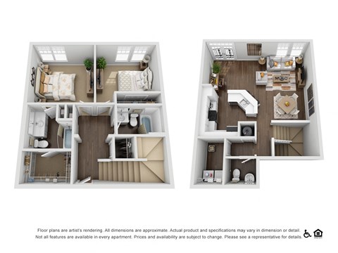 Floor plan for 2 beds, 2 baths, 1369 sqft